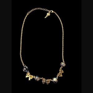 Betsey Johnson Two Tone Bows And Roses Rhinestone 18.75" Necklace